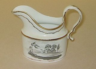 Old Paris Style Transfer Ware Creamer - Fgc 2 Rural Scenes,  Gilt C1850 4.  5in