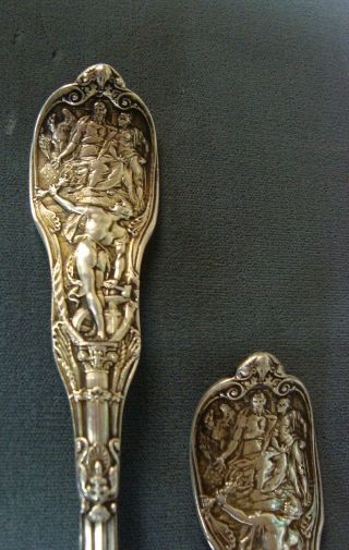 2 Antique 1894 Gorham Mythologique Large Serving Spoons 8 1/2 