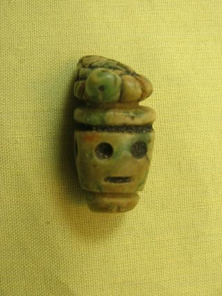 Unusual Pre Colombian Jade Face Bead With Mother Of Pearl Inlay