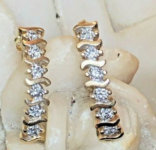 Estate Vintage 14k Yellow Gold Natural Diamond Earrings Drop