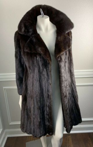 Vintage Mink Fur Coat Stroller Dark Brown Knee Length Jacket Fisher ? Small 6 8