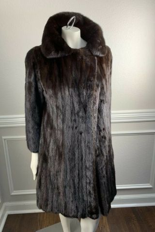 Vintage Mink Fur Coat Stroller Dark Brown Knee Length Jacket Fisher ? Small 6 8 2
