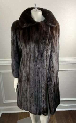 Vintage Mink Fur Coat Stroller Dark Brown Knee Length Jacket Fisher ? Small 6 8 6