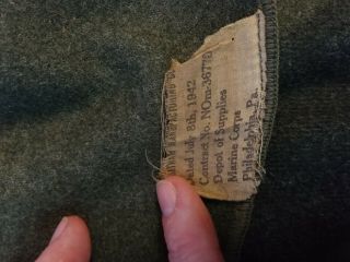 WW2 US Army GI green Wool Blanket - dated 1942 - marine corps 3