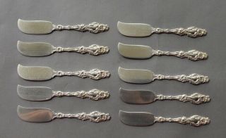 10 Whiting Lily 1902 Sterling Silver 5 5/8 " Individual Butter Knives - 271 Grams