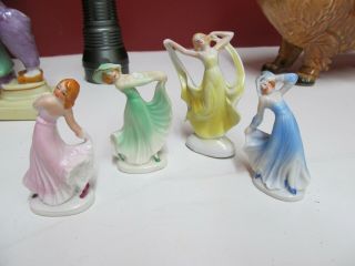 4 Antique German Art Deco Lady Dancer Ceramic Figurines