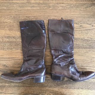 Vintage 1970s Tall Leather Boots Made In Spain 10.  5 10 1/2 With Pocket