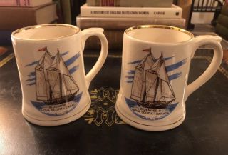 2 BLUENOSE II WADE PORCELAIN MUGS Nova Scotia Canada Schooner Boat Ship Steins 2