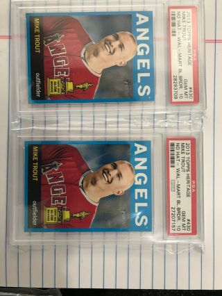 2x 2013 Topps Heritage Wal - Mart Blue Border Mike Trout 430 PSA 10 GEM Rare 2