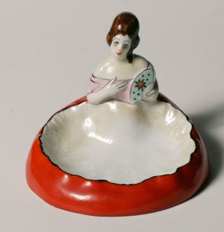 Gorgeous Vintage Art Deco Noritake Trinket Dish - Figural Lady W/ Fan - Luster