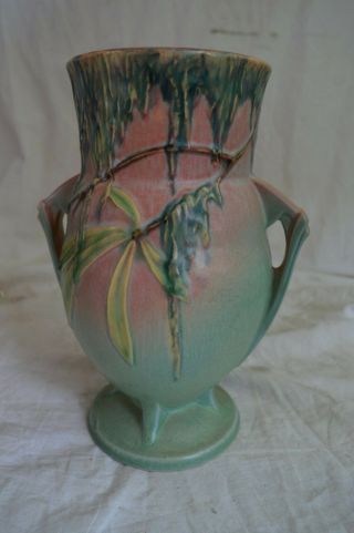 Rare Vintage Roseville Pottery Moss Pink Green Large Vase Handle 783 9 Signed