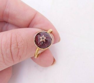 18ct Gold Rose Cut Diamond Ring,  Carved Garnet Victorian