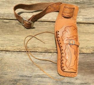 Vintage Single Leather Toy Cap Gun Holster With Belt