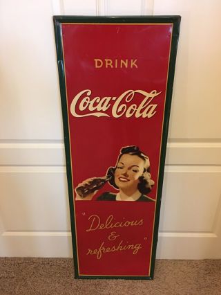 Rare 1941 Drink Coca Cola Embossed Tin Sign Delicious And Refreshing