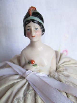 Antique Vintage Art Deco Flapper Porcelain Half Doll Pincushion & Head