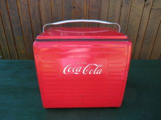 Vintage 1950s Red Drink Coca Cola Cooler Chest,  Lid Soda