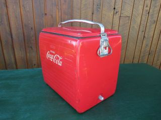 VINTAGE 1950s Red DRINK COCA COLA Cooler Chest,  Lid Soda 3