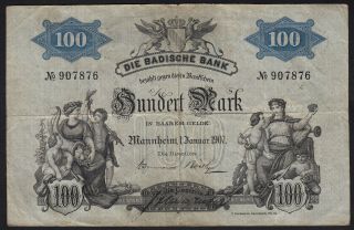 1907 100 Mark Mannheim German State Baden Old Emergency Money Banknote P S906 Vf