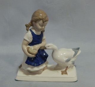 Carl Schneider Germany Porcelain Girl Feeding Goose Figurine