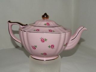 Vintage Sadler England Pink Teapot Tea Pot,  Lid With Roses & Gold Trim 2353