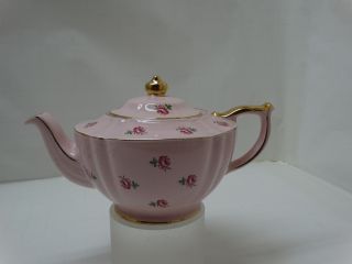 Vintage SADLER England Pink TEAPOT tea pot,  Lid with Roses & Gold Trim 2353 4