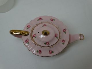 Vintage SADLER England Pink TEAPOT tea pot,  Lid with Roses & Gold Trim 2353 6