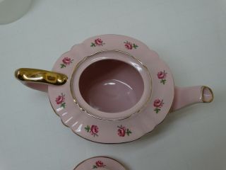 Vintage SADLER England Pink TEAPOT tea pot,  Lid with Roses & Gold Trim 2353 7