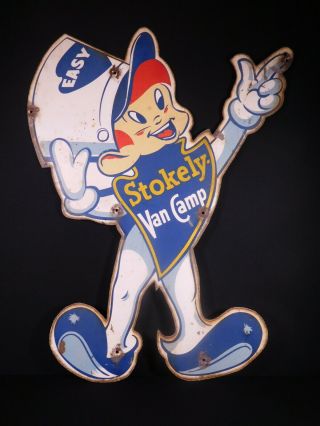 Rare Vintage Stokely Van Camp Beans Figure Shaped Metal Store Sign