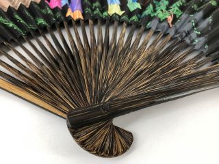 Vintage Black Hand - Painted Chinese Court Ladies Folding Fan: Nov18 - H 3
