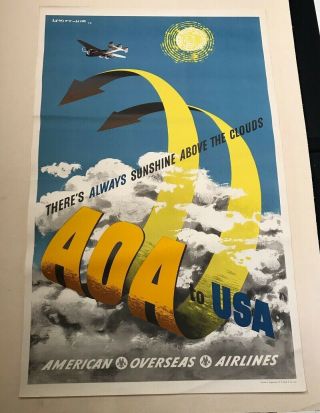American Overseas Airlines Vintage Poster 1948 Airplanes Aviation