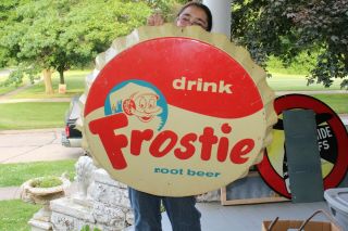 Rare Large Vintage 1950 Frostie Root Beer Soda Pop 34 " Embossed Metal Sign