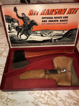 Vintage Kit Karson Official Scout Axe & Sheath Knife With Combination Leather S