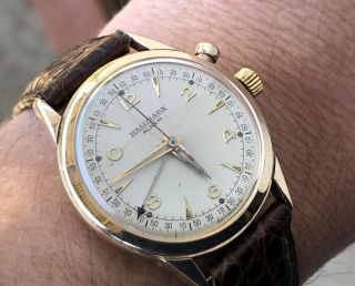 Rare Hallmark Vulcain Cricket 14k Solid Gold Case Cal 120 Watch Wrist Alarm Runs