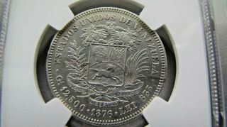 Venezuela 50 Centavos 1876 - A Ngc Au Details (cleaned).  Rare This Grade