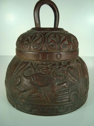 Vintage Antique Large Bronze Sanctuary Bell With Leo - Agnvs - Pelicanvs And Aquila