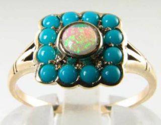 DAINTY 9K 9K GOLD PERSIAN TURQUOISE AUS OPAL VINTAGE INSP RING RESIZE 2