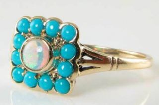 DAINTY 9K 9K GOLD PERSIAN TURQUOISE AUS OPAL VINTAGE INSP RING RESIZE 4