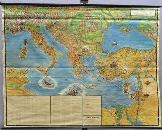 Vintage Religious Rollable Map Wall Chart Poster Print Journey Of Apostle Paul