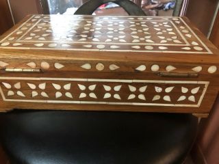 Wooden Jewelry Box With Pearl Gorgeous Hand Carved 14”lx 5” H