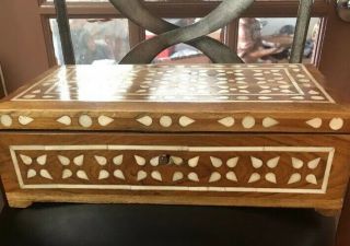 Wooden Jewelry Box with Pearl Gorgeous Hand Carved 14”LX 5” H 2