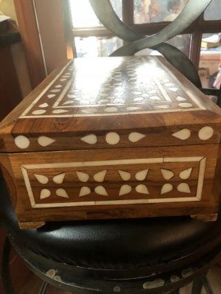 Wooden Jewelry Box with Pearl Gorgeous Hand Carved 14”LX 5” H 4