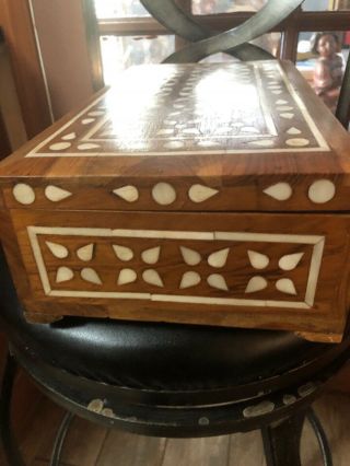 Wooden Jewelry Box with Pearl Gorgeous Hand Carved 14”LX 5” H 5
