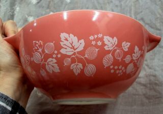 Vtg Set/4 PYREX Nesting Mixing Bowls PINK / WHITE GOOSEBERRY - CINDERELLA 8