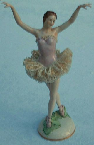 Stunning Antique Large Dresden Porcelain Lace Ballerina Figurine 12 " Elegant