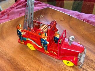 Vintage 50s Tin Litho Fire Truck Friction Made In Japan