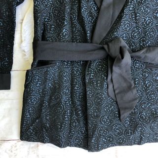 VTG LORD & TAYLOR Blue Black Brocade Smoking Jacket Robe Belt Playboy Hefner M 3