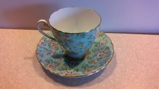 Shelly bone china cup and saucer in Marguerite pattern,  green floral 2