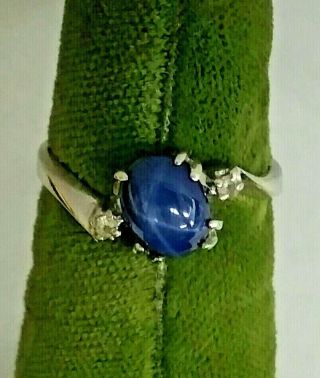 Vintage 10k White Gold Linde Blue Star Sapphire Ring Size 5.  5 Nr