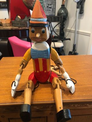 Hand Crafted Hand Painted 16  Wooden Pinocchio Marionette Puppet