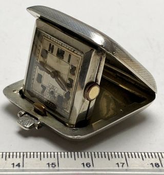 1935 Solid Silver Hallmarked SWISS Miniature Travel Clock - Art Deco - 2